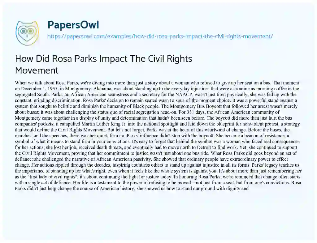 Essay on How did Rosa Parks Impact the Civil Rights Movement