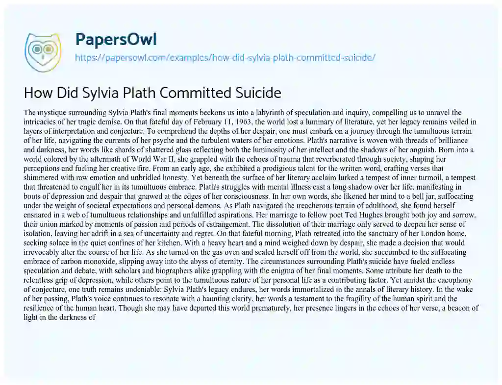 Essay on How did Sylvia Plath Committed Suicide