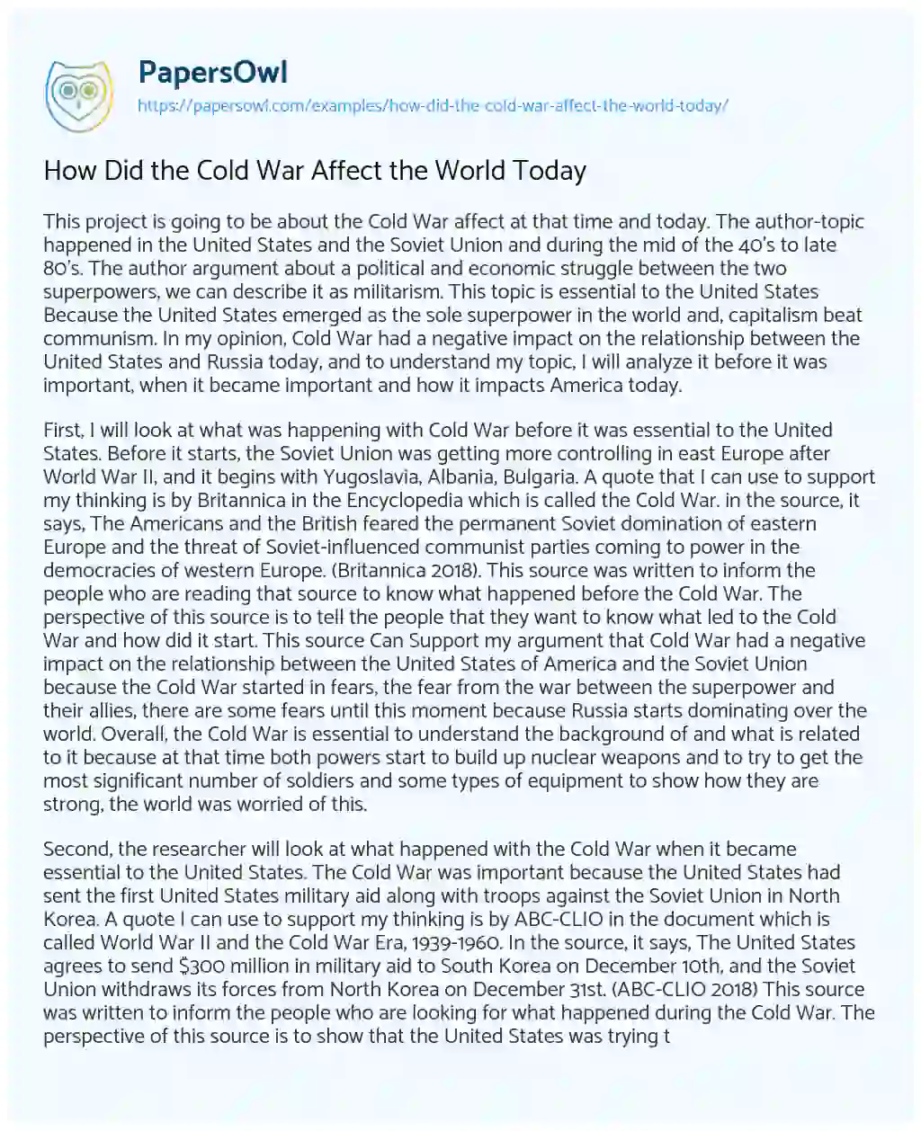Essay on How did the Cold War Affect the World Today