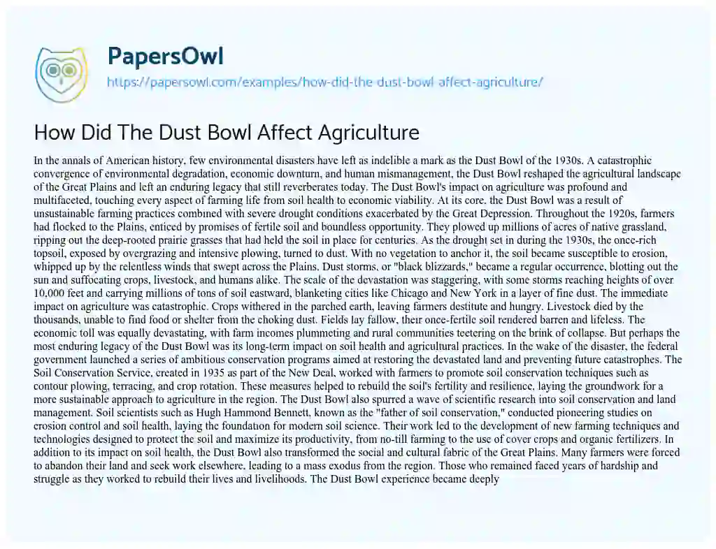 Essay on How did the Dust Bowl Affect Agriculture