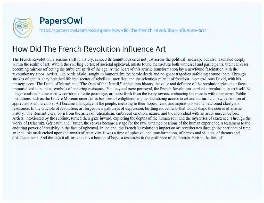 Essay on How did the French Revolution Influence Art