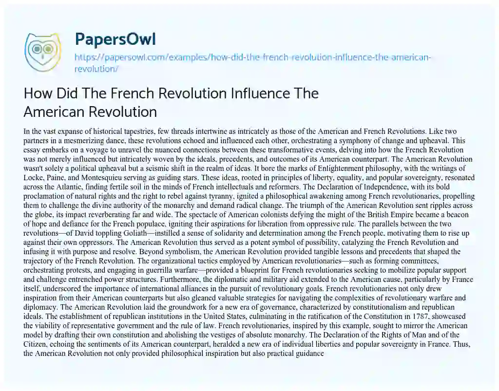 Essay on How did the French Revolution Influence the American Revolution