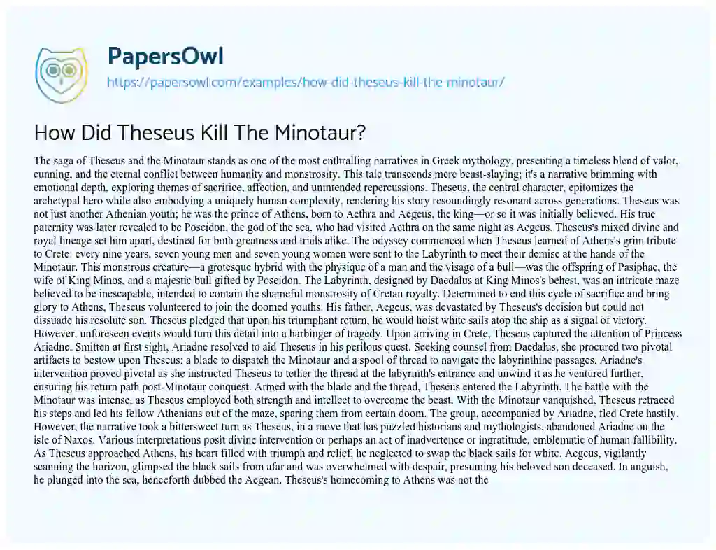 Essay on How did Theseus Kill the Minotaur?