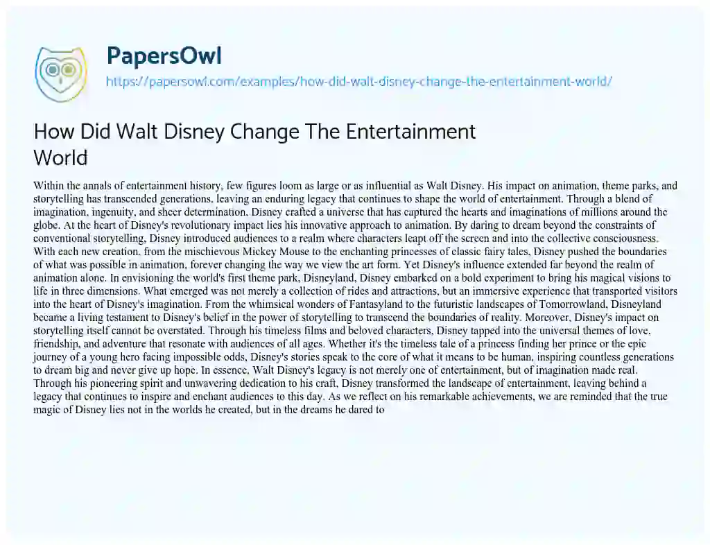 Essay on How did Walt Disney Change the Entertainment World