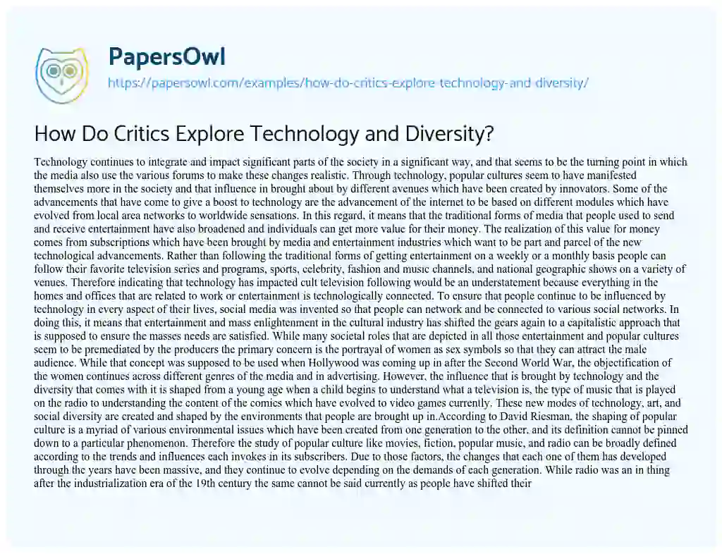 Essay on How do Critics Explore Technology and Diversity?