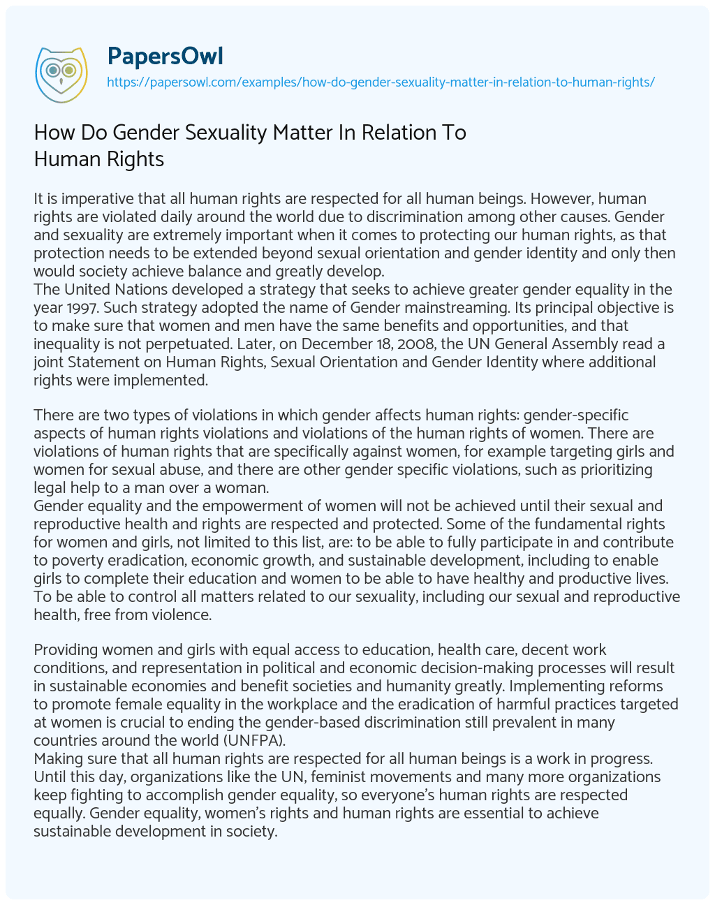 Essay on How do Gender Sexuality Matter in Relation to Human Rights