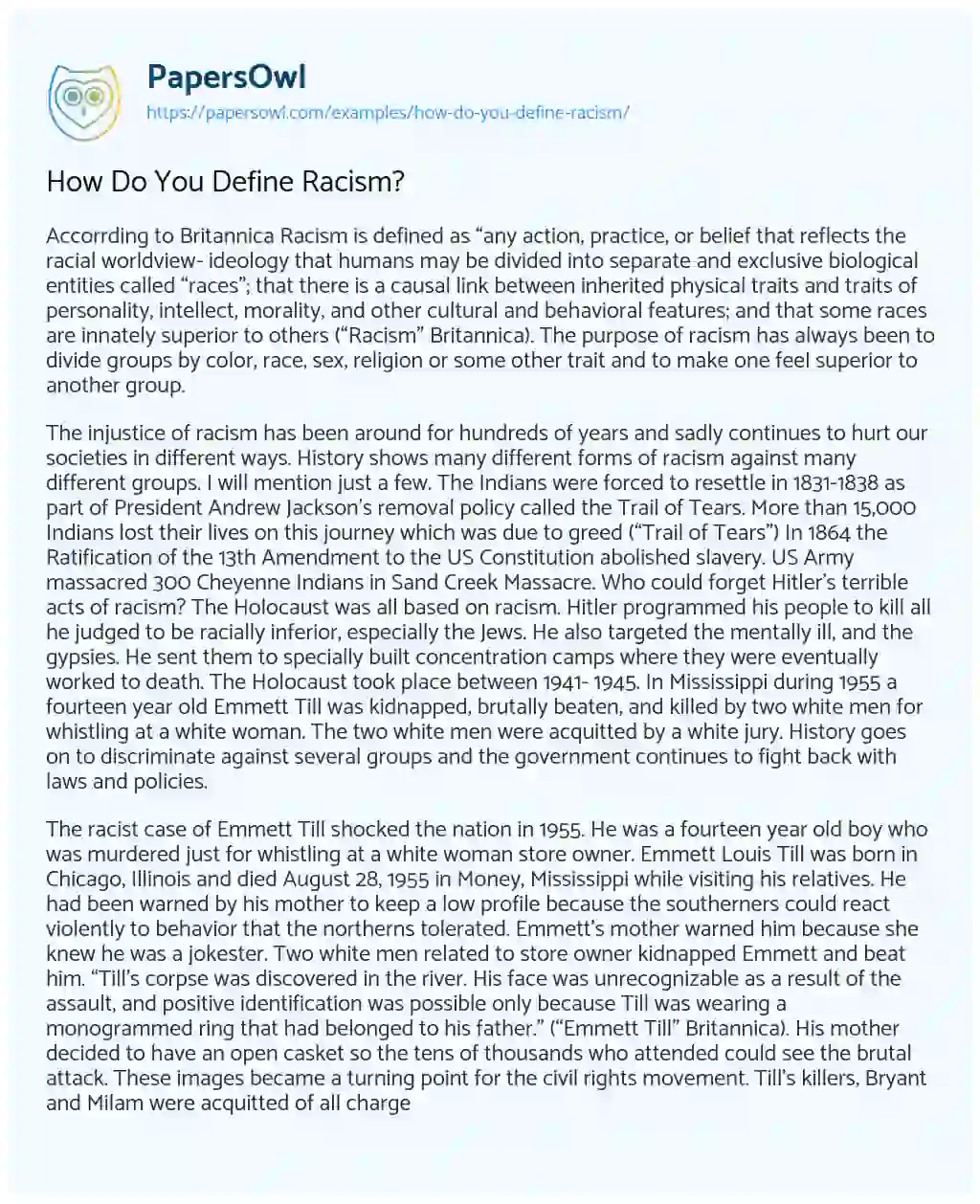 Essay on How do you Define Racism?