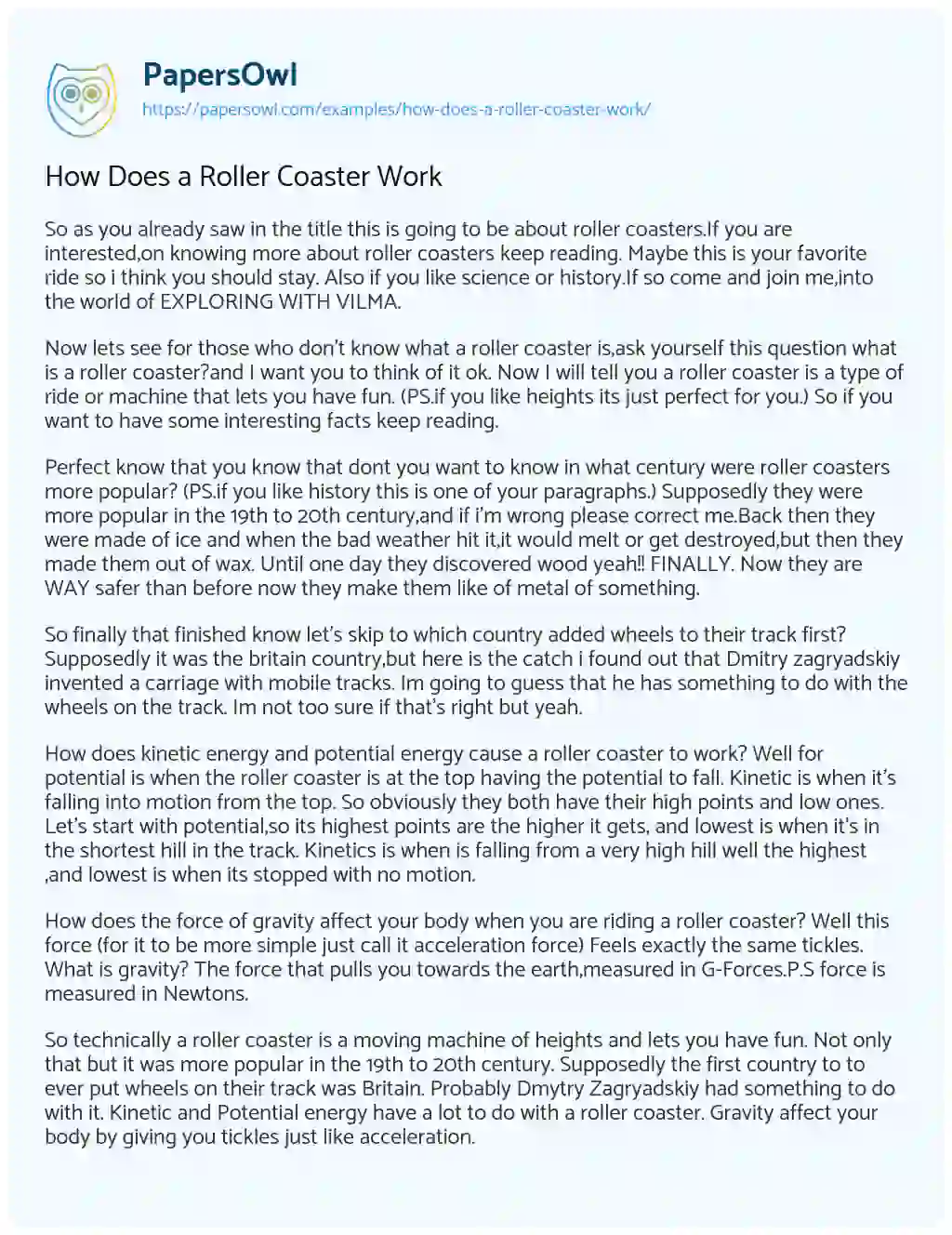 Essay on How does a Roller Coaster Work