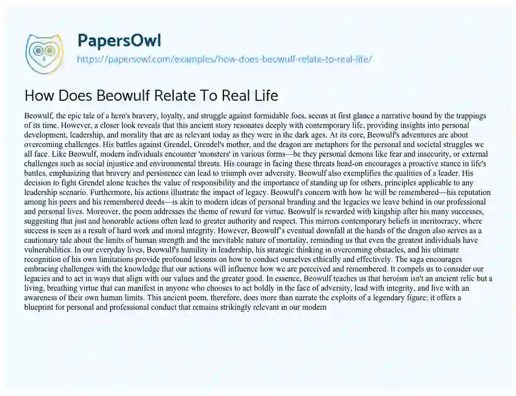 Essay on How does Beowulf Relate to Real Life