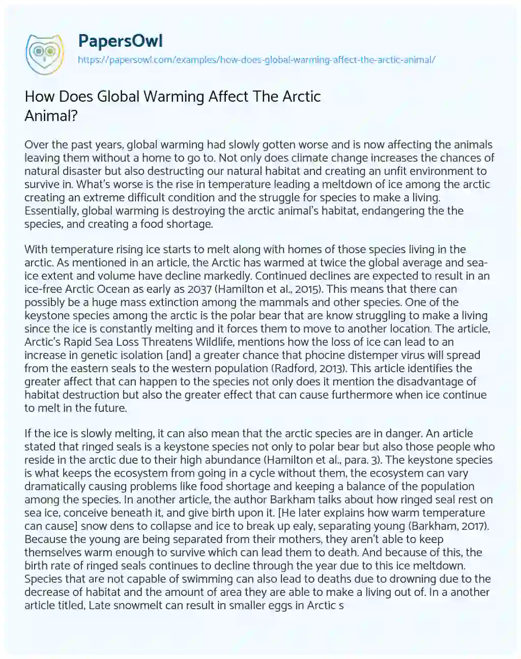 Essay on How does Global Warming Affect the Arctic Animal?