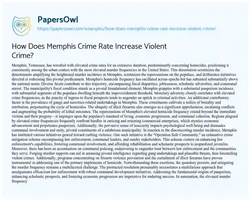 Essay on How does Memphis Crime Rate Increase Violent Crime?