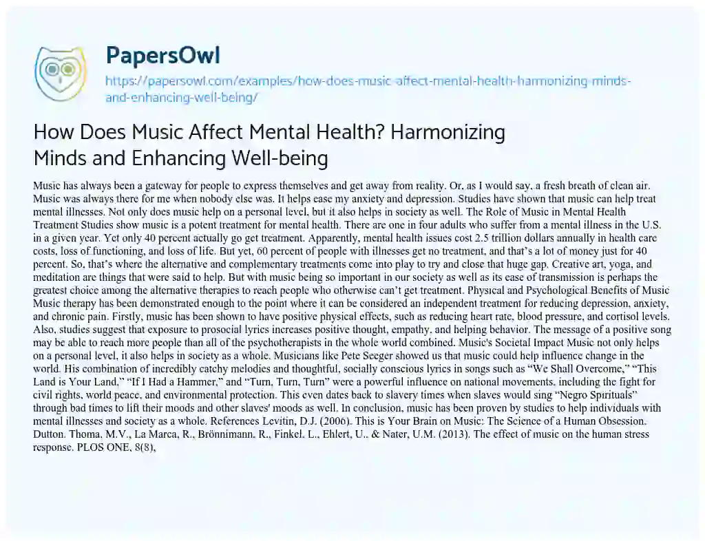 Essay on How does Music Affect Mental Health? Harmonizing Minds and Enhancing Well-being