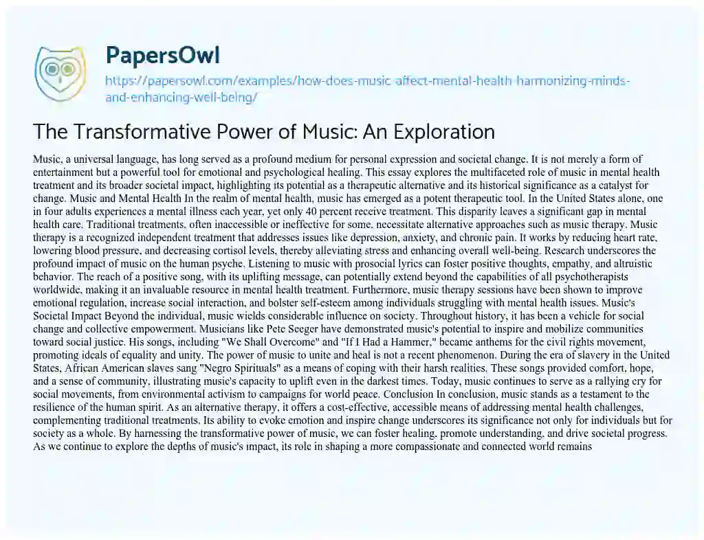 Essay on How does Music Affect Mental Health? Harmonizing Minds and Enhancing Well-being