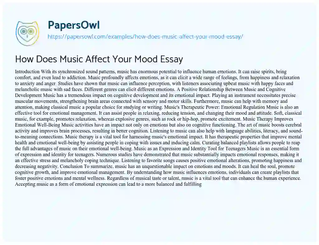 Essay on How does Music Affect your Mood Essay