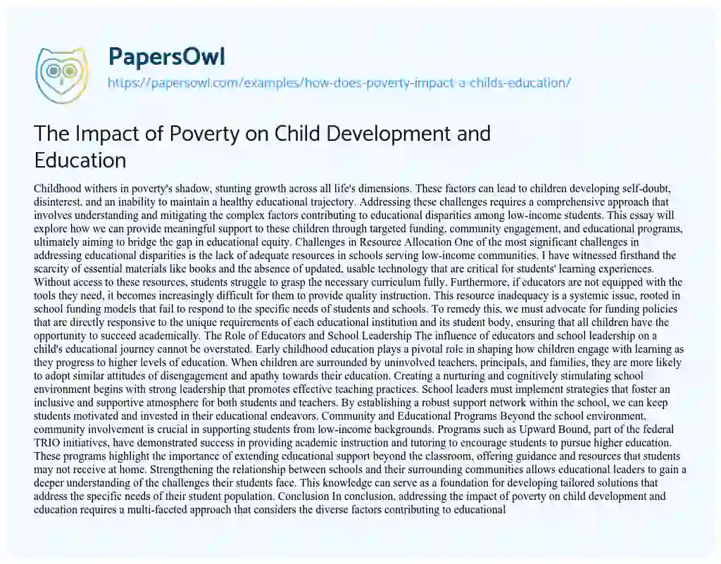 Essay on How does Poverty Impact a Child’s Education?