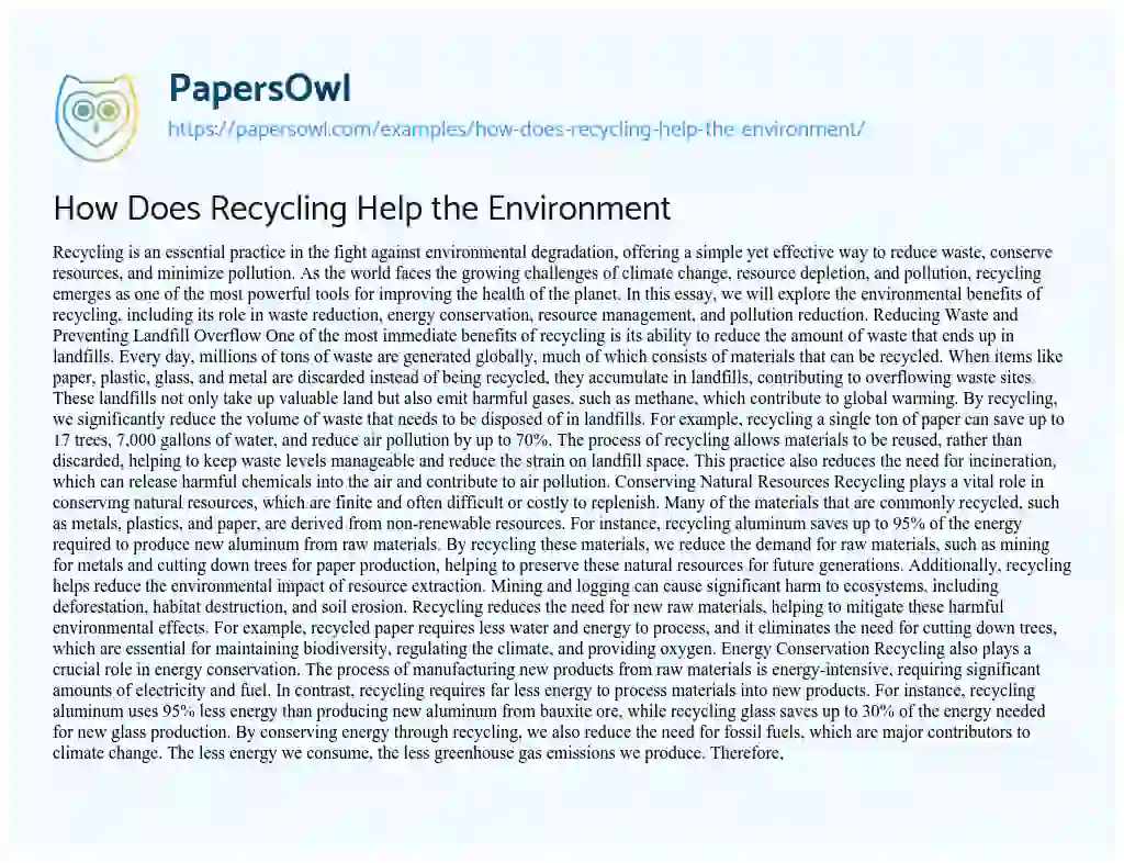 Essay on How Does Recycling Help the Environment