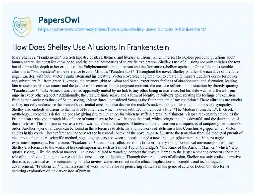 Essay on How does Shelley Use Allusions in Frankenstein