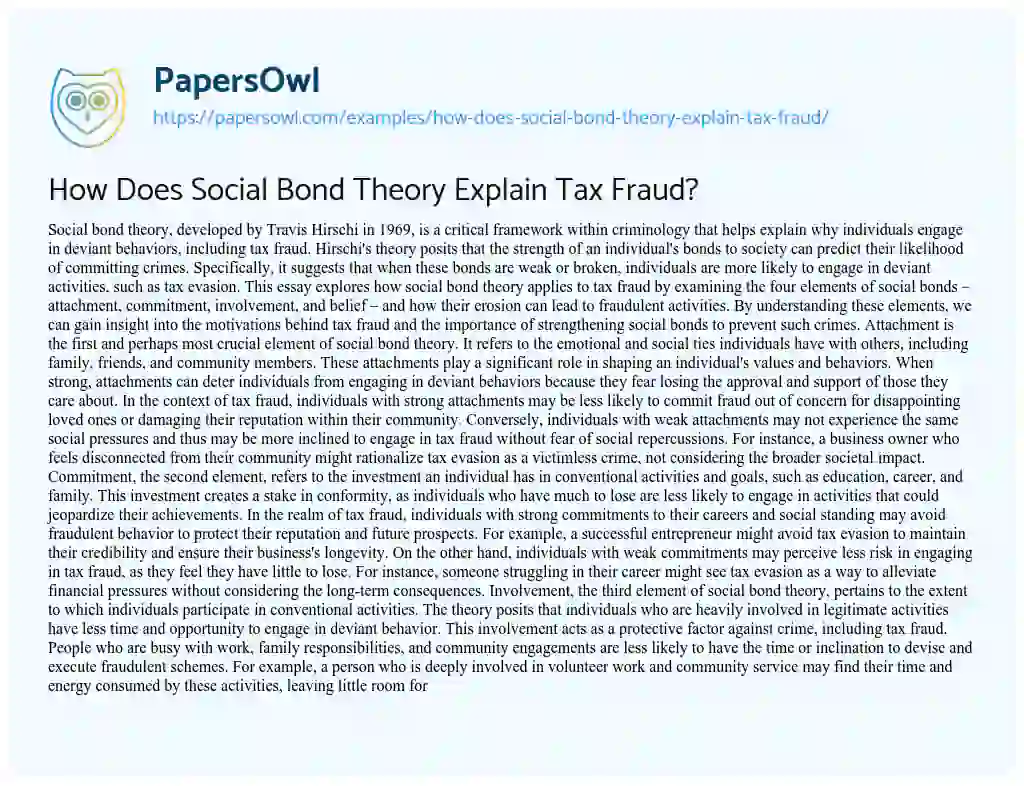 Essay on How Does Social Bond Theory Explain Tax Fraud?
