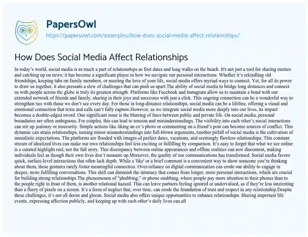 Essay on How does Social Media Affect Relationships