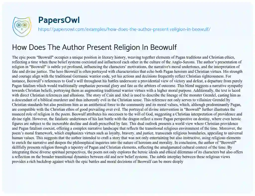 Essay on How does the Author Present Religion in Beowulf