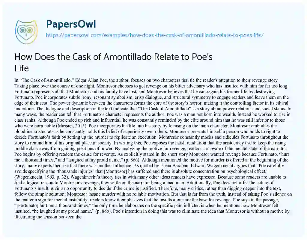 Essay on How does the Cask of Amontillado Relate to Poe’s Life