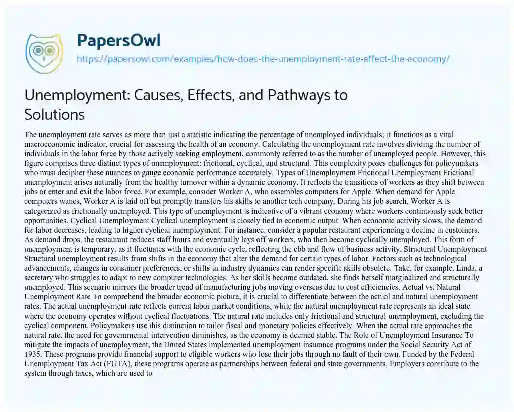 Essay on How does the Unemployment Rate Effect the Economy?