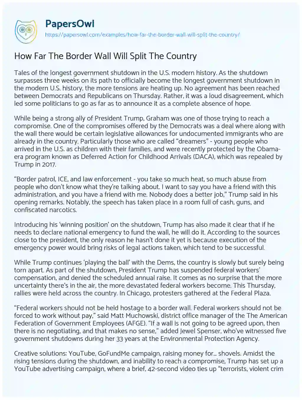 Essay on How Far the Border Wall Will Split the Country