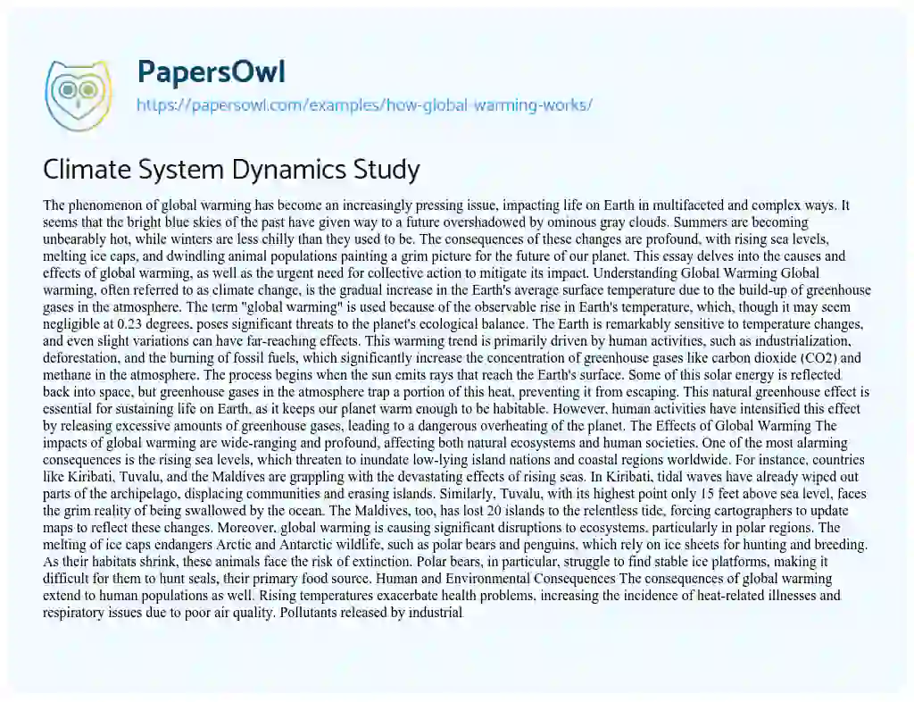 Essay on How Global Warming Works