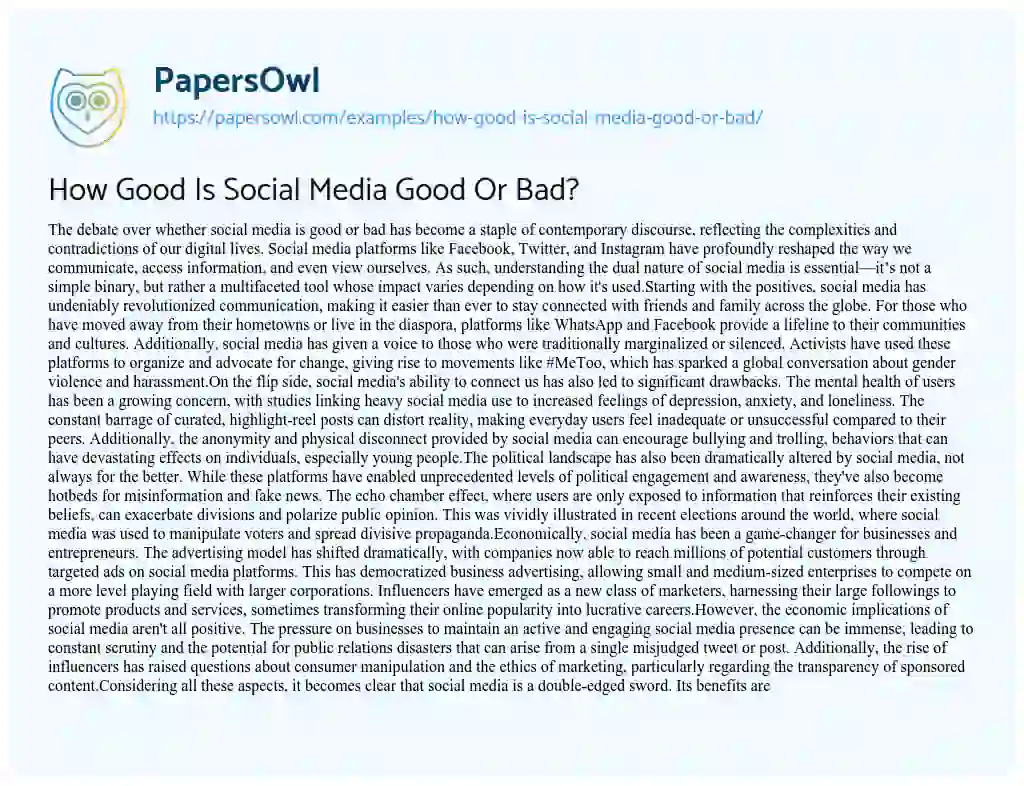 Essay on How Good is Social Media Good or Bad?