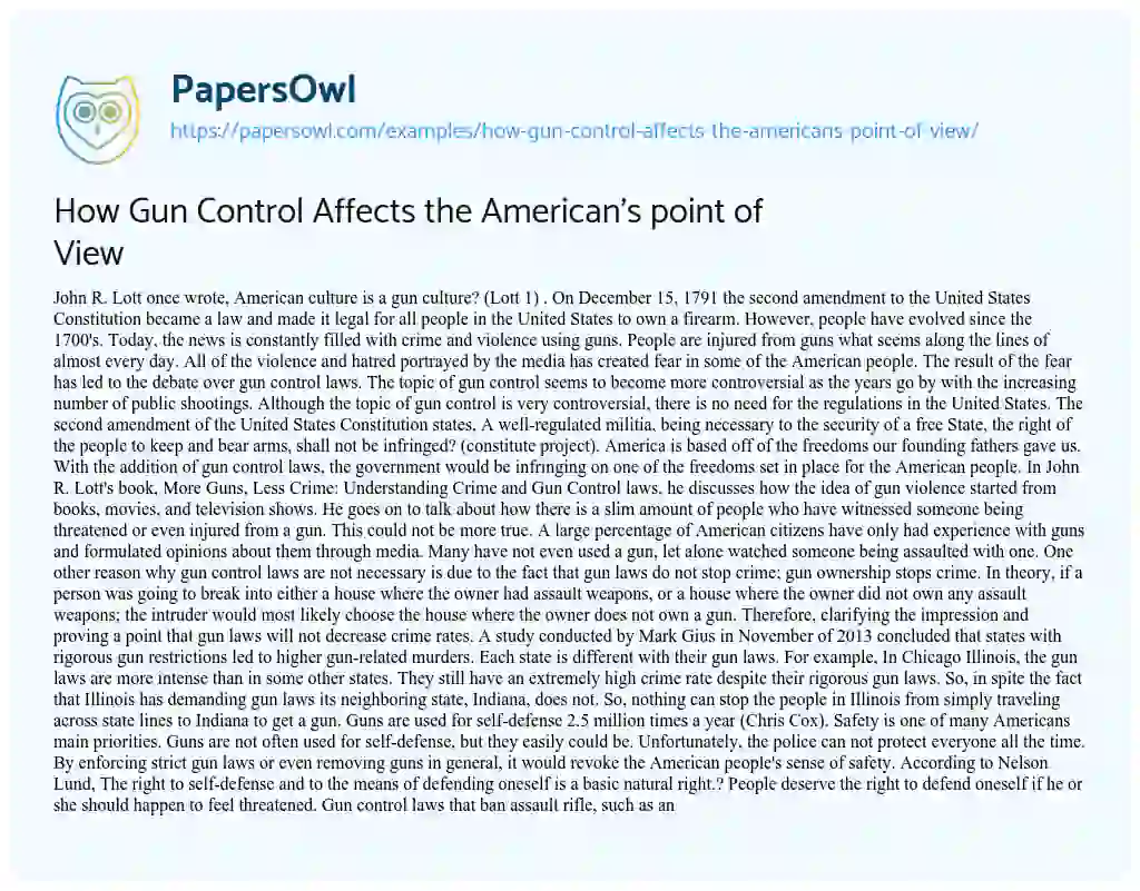 Essay on How Gun Control Affects the American’s Point of View