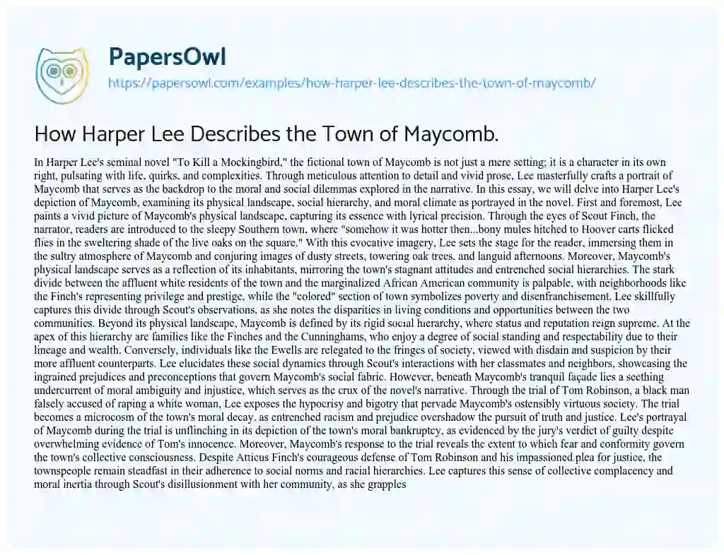 Essay on How Harper Lee Describes the Town of Maycomb.