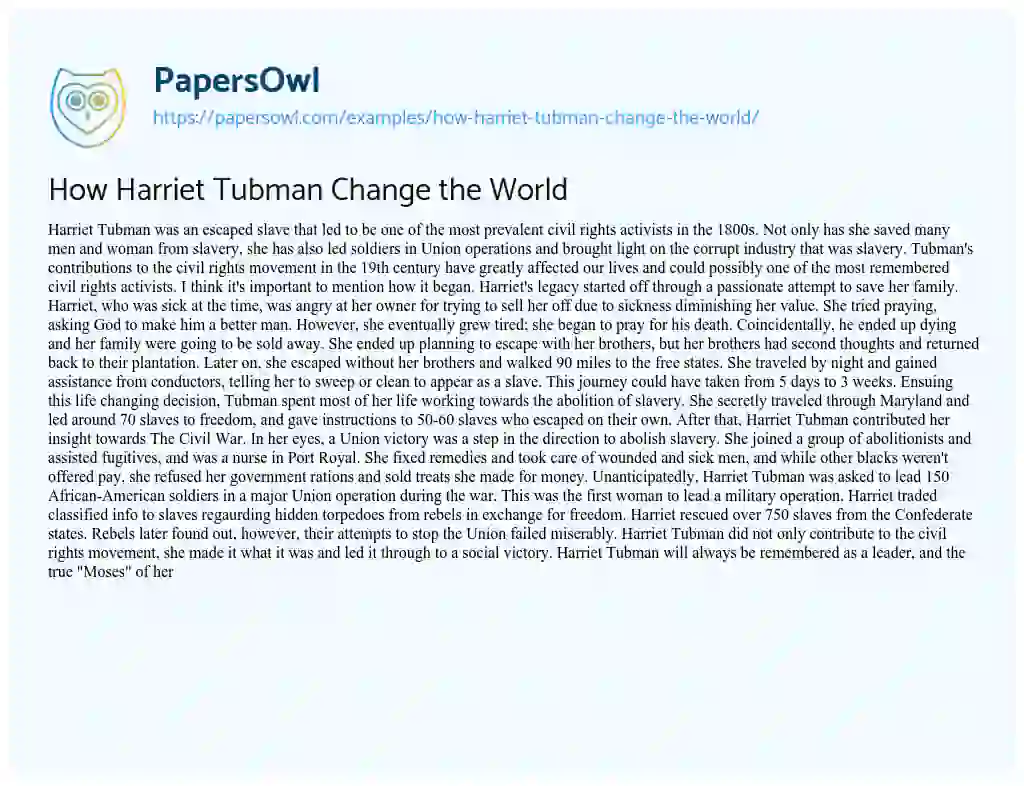 Essay on How Harriet Tubman Change the World