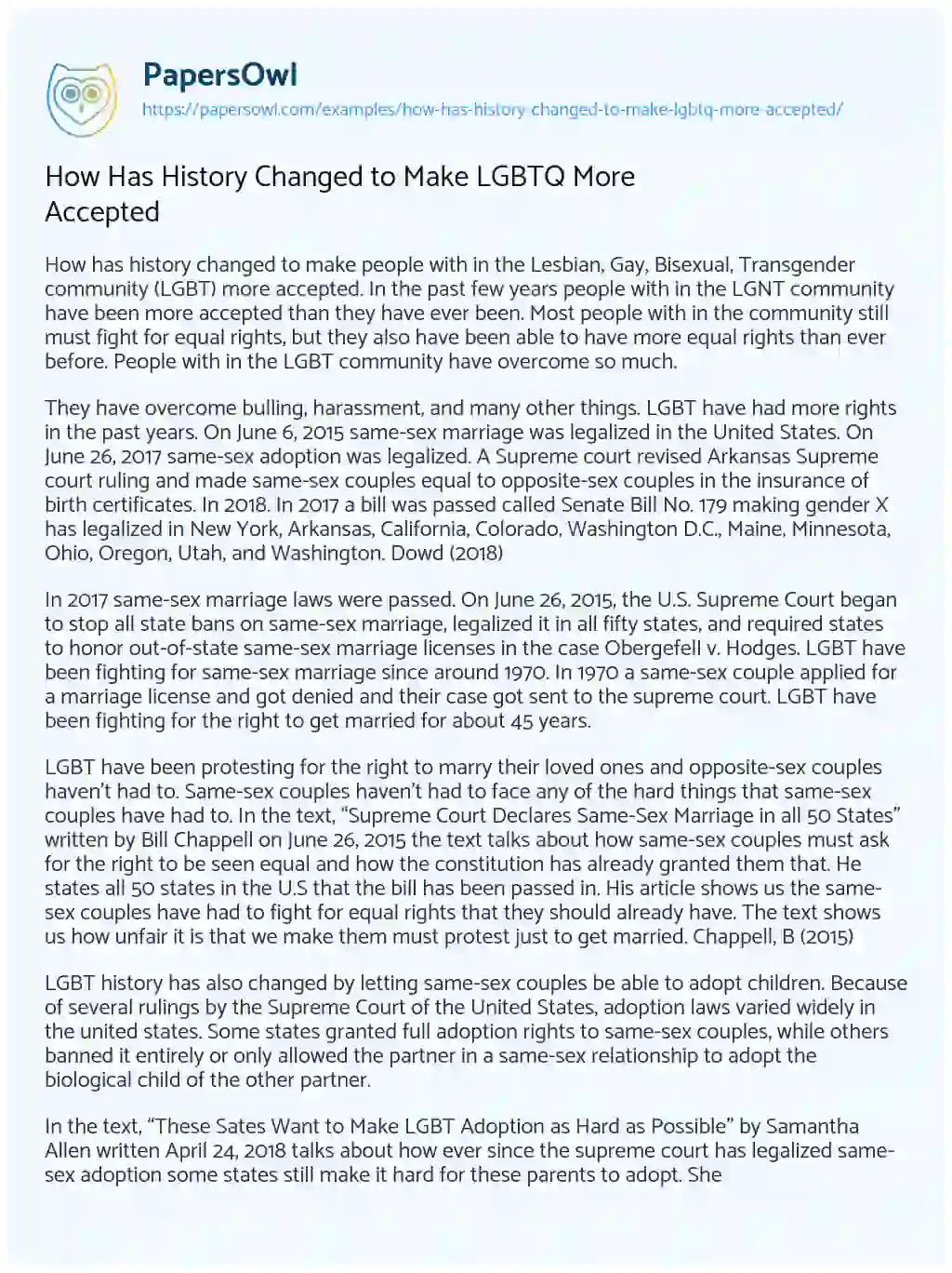 How has History Changed to Make LGBTQ more Accepted essay