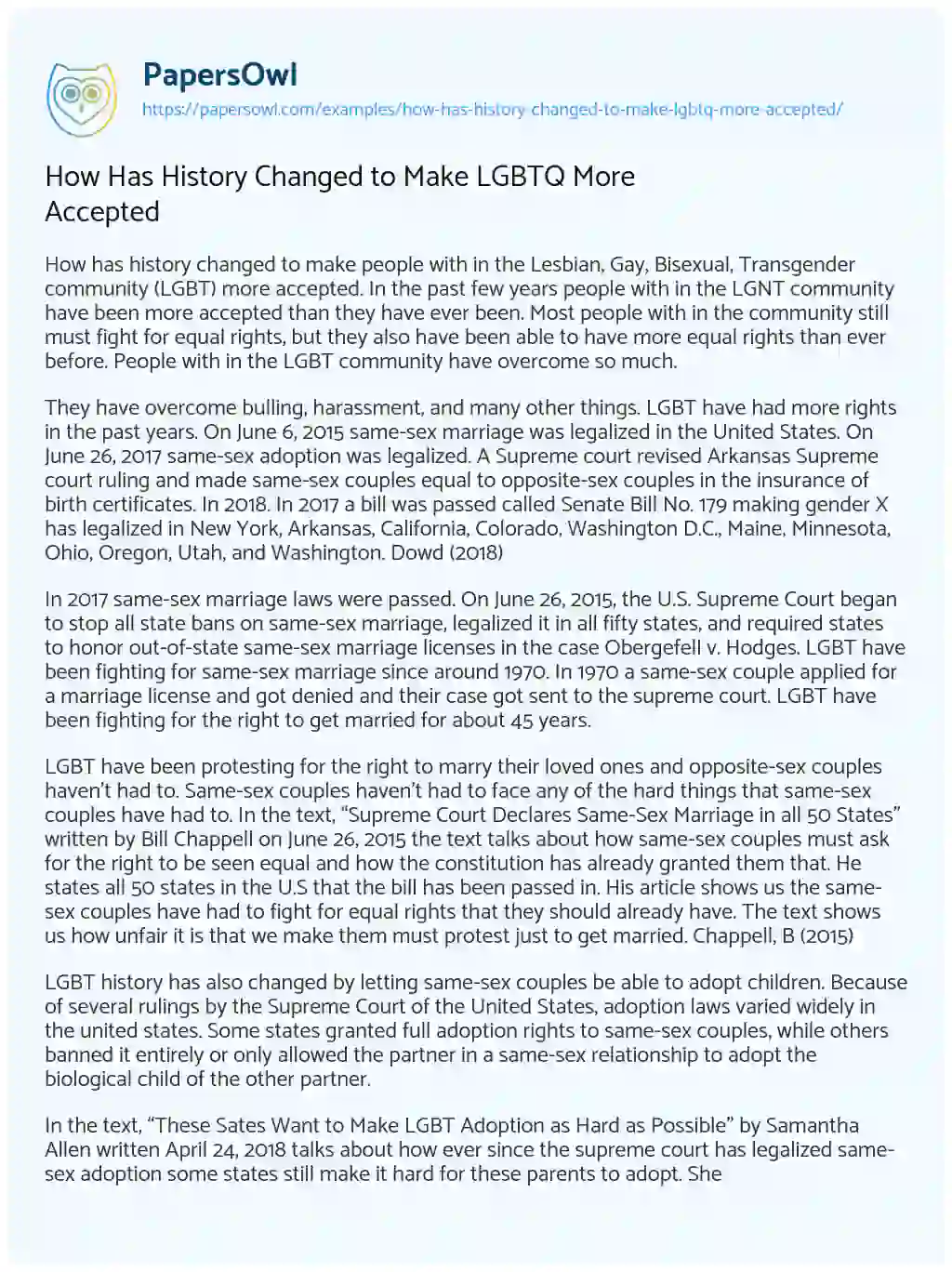 Essay on How has History Changed to Make LGBTQ more Accepted