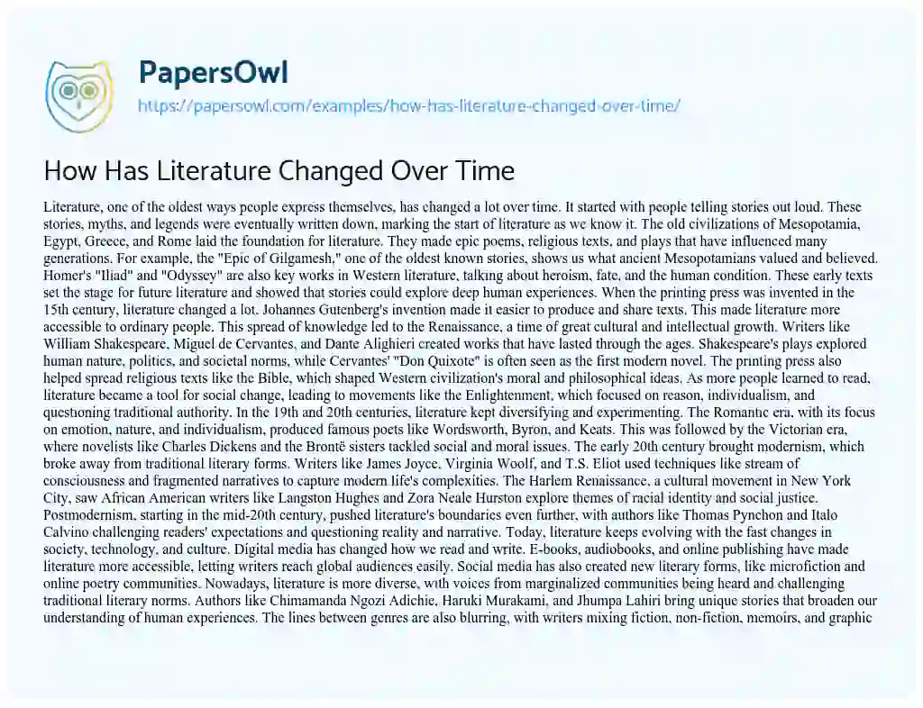 Essay on How has Literature Changed over Time