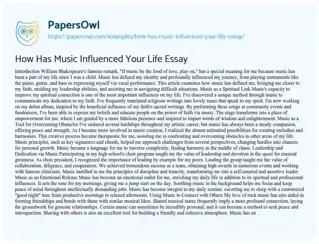 Essay on How has Music Influenced your Life Essay