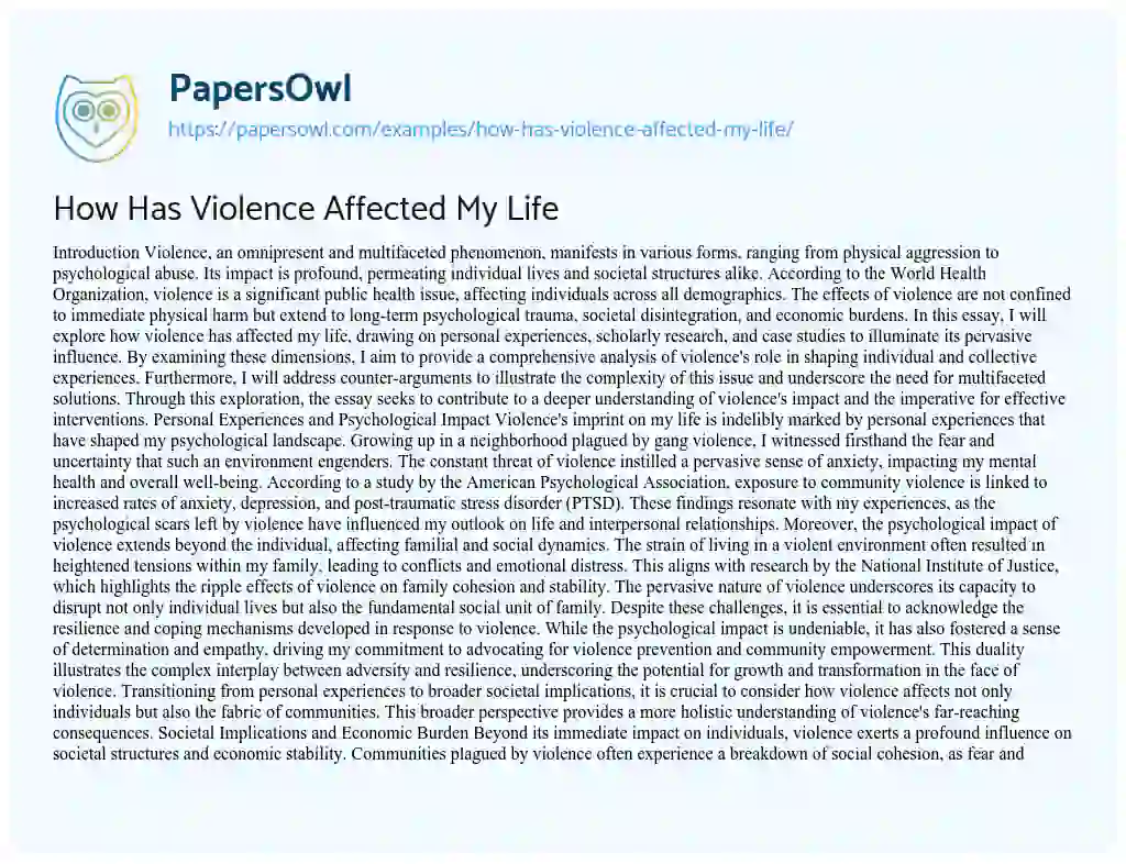Essay on How Has Violence Affected My Life