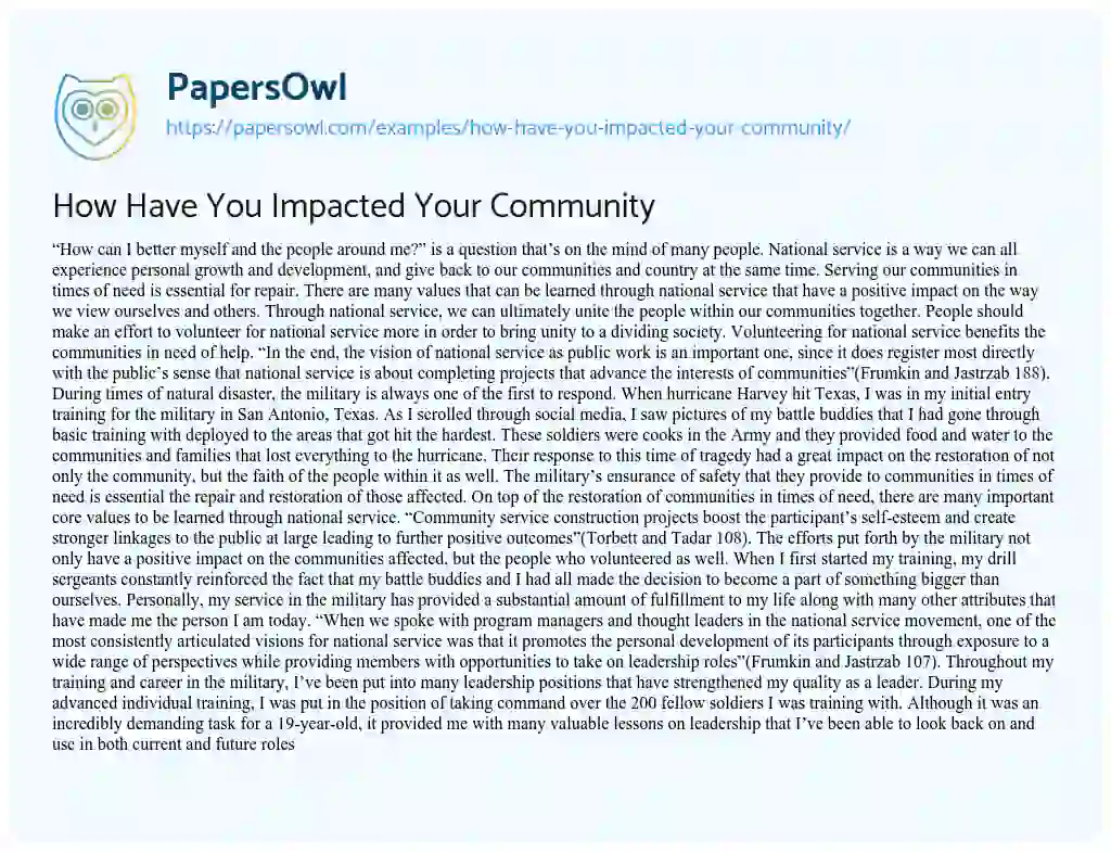 Essay on How have you Impacted your Community