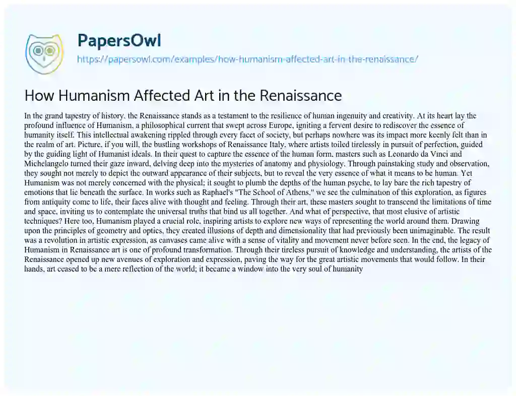 Essay on How Humanism Affected Art in the Renaissance