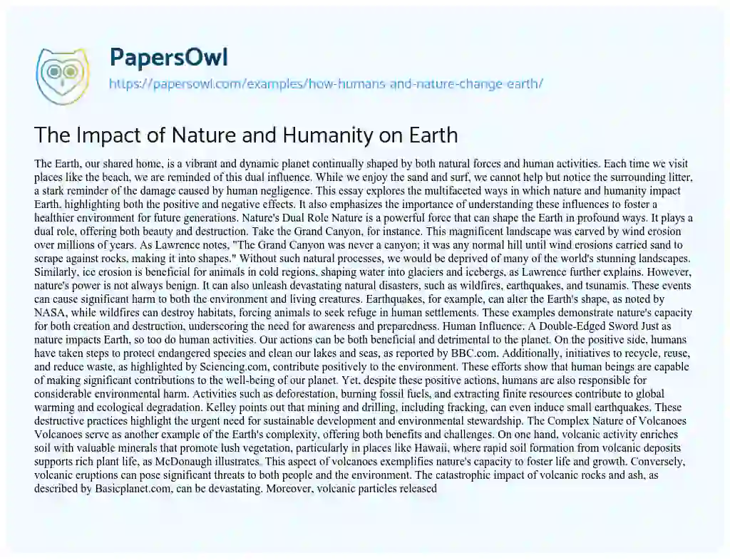 Essay on How Humans and Nature Change Earth