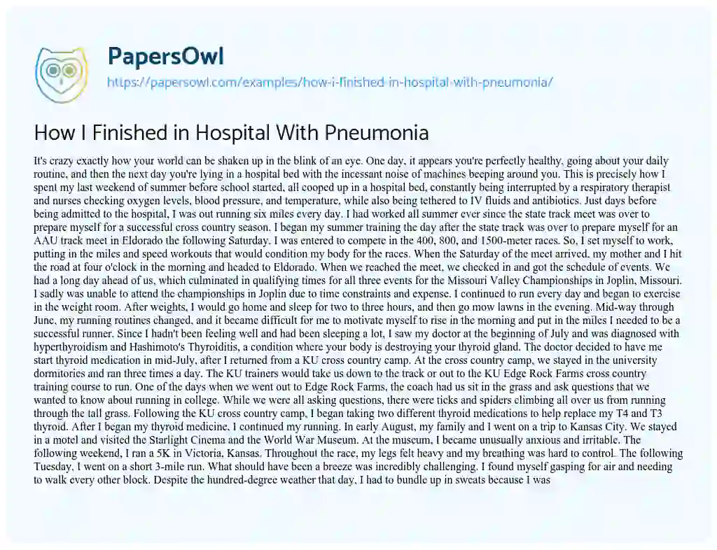 How i Finished in Hospital with Pneumonia essay
