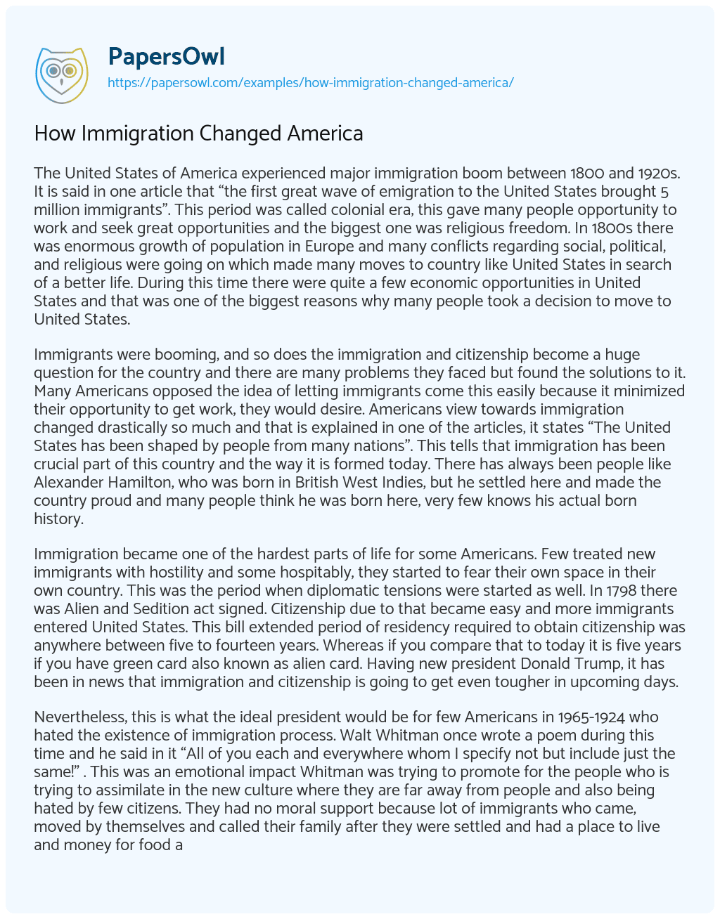 Essay on How Immigration Changed America