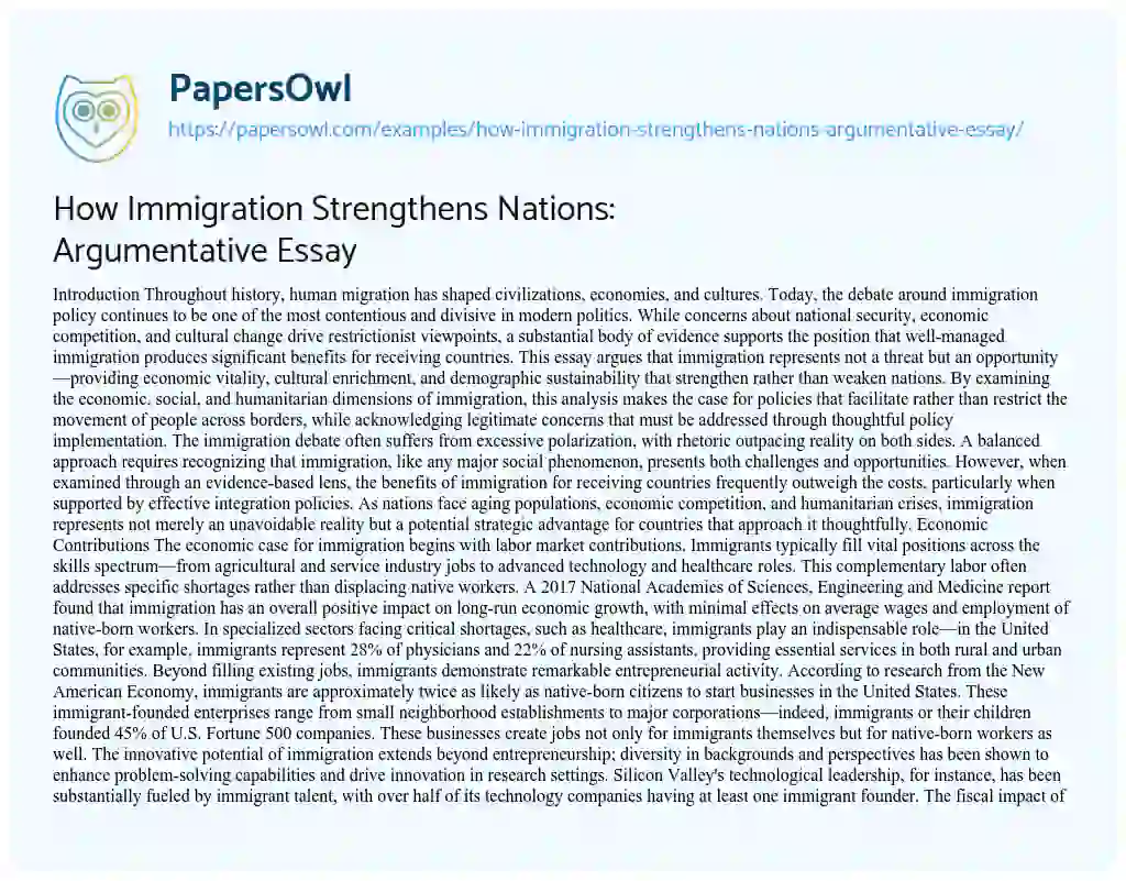 Essay on How Immigration Strengthens Nations: Argumentative Essay