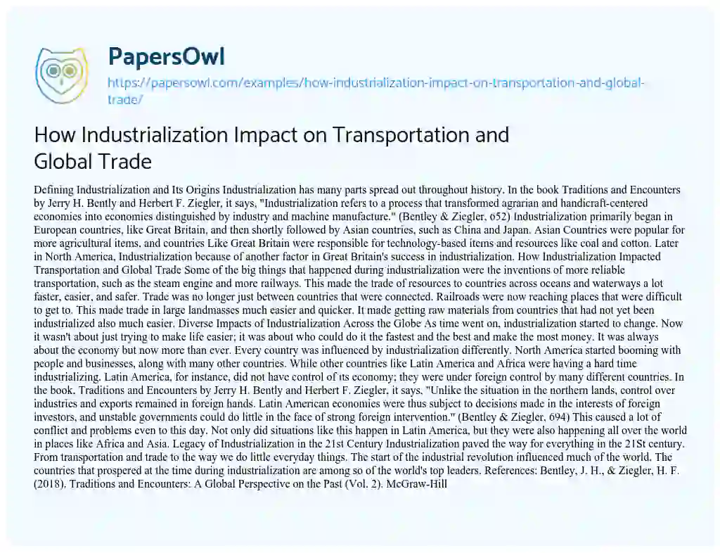 Essay on How Industrialization Impact on Transportation and Global Trade