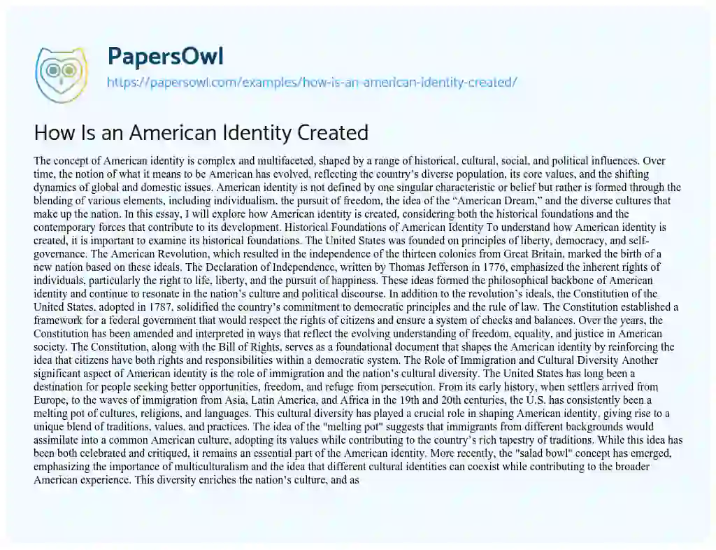 Essay on How Is an American Identity Created