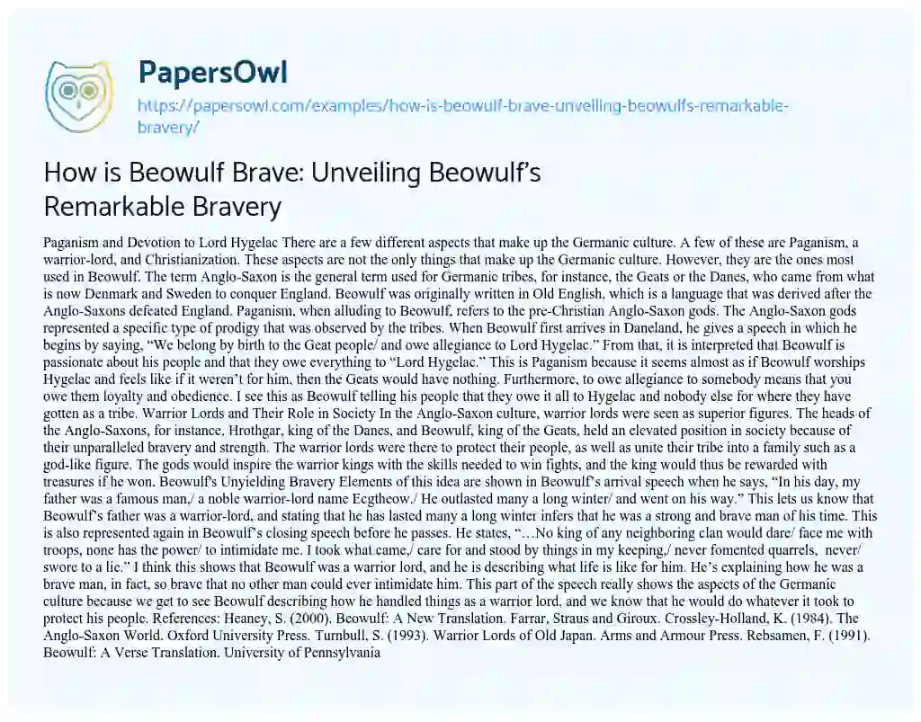 Essay on How is Beowulf Brave: Unveiling Beowulf’s Remarkable Bravery