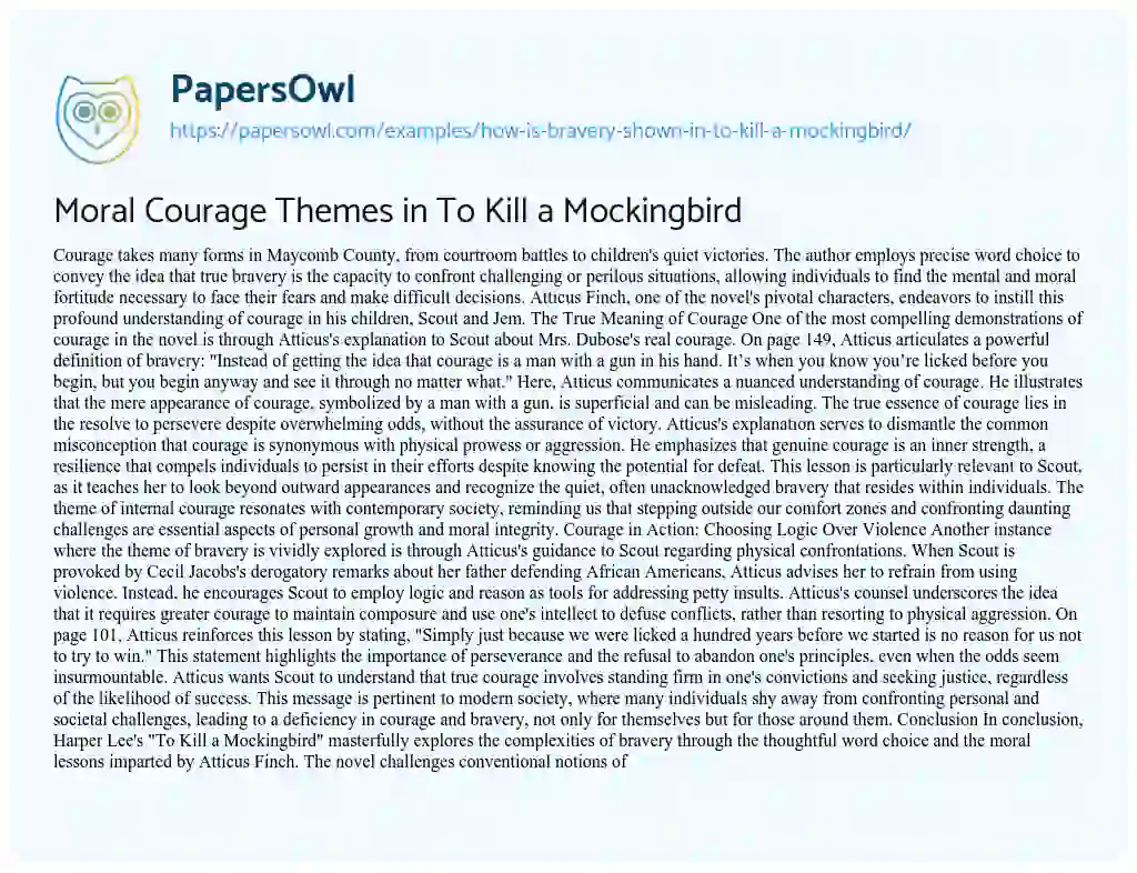 Essay on How is Bravery Shown in to Kill a Mockingbird?