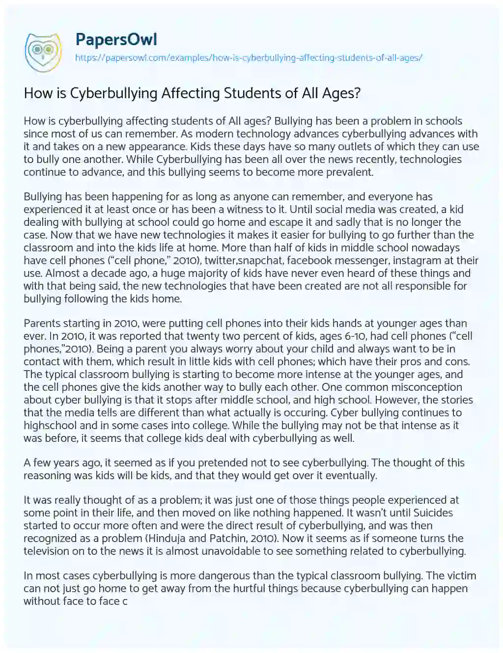 How is Cyberbullying Affecting Students of all Ages? essay
