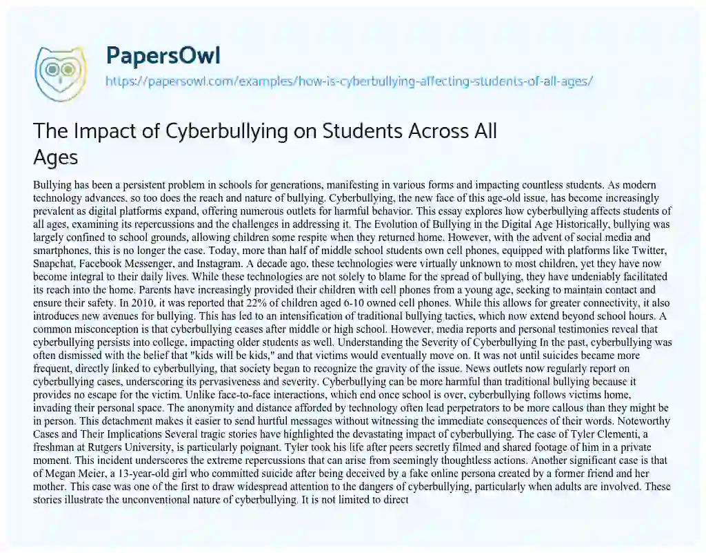 Essay on How is Cyberbullying Affecting Students of all Ages?