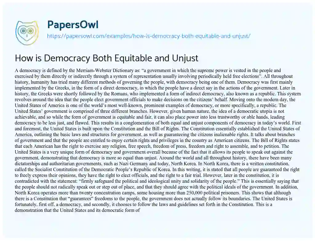Essay on How is Democracy both Equitable and Unjust